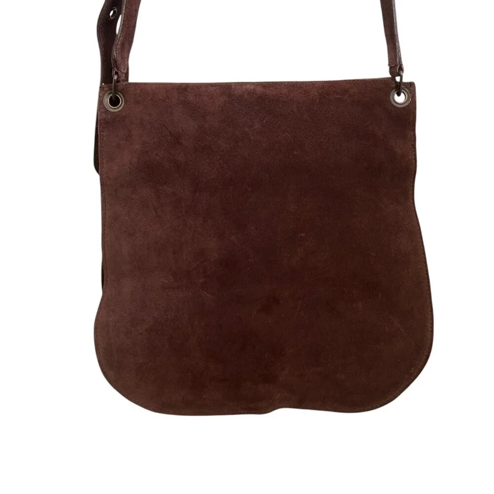 Patrizia Pepe Suede Leather Flap Buckle Crossbody Satchel Brown‎ Western Boho
